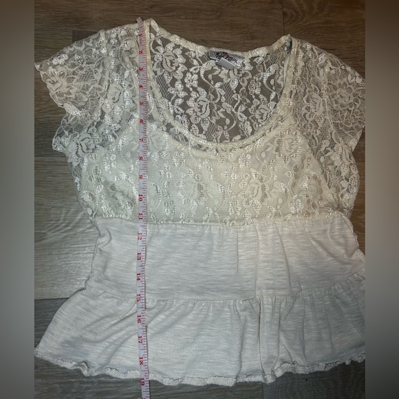 Self Esteem Cream Lace Babydoll Top Size M Y2K Peplum - Picture 5 of 8